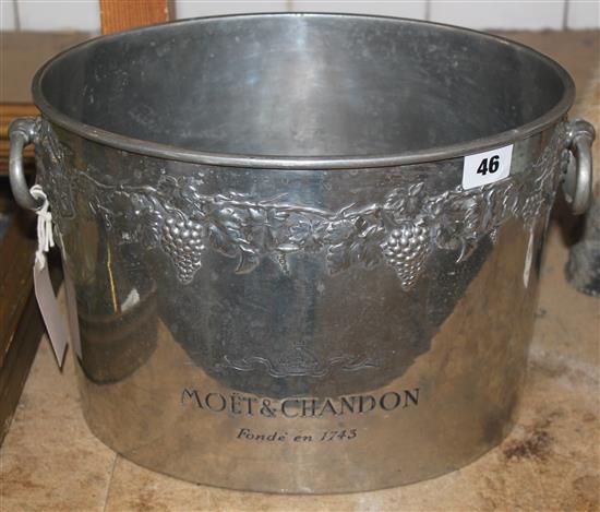 Moet et Chandon plated ice bucket, with vineous embossing & ring handles